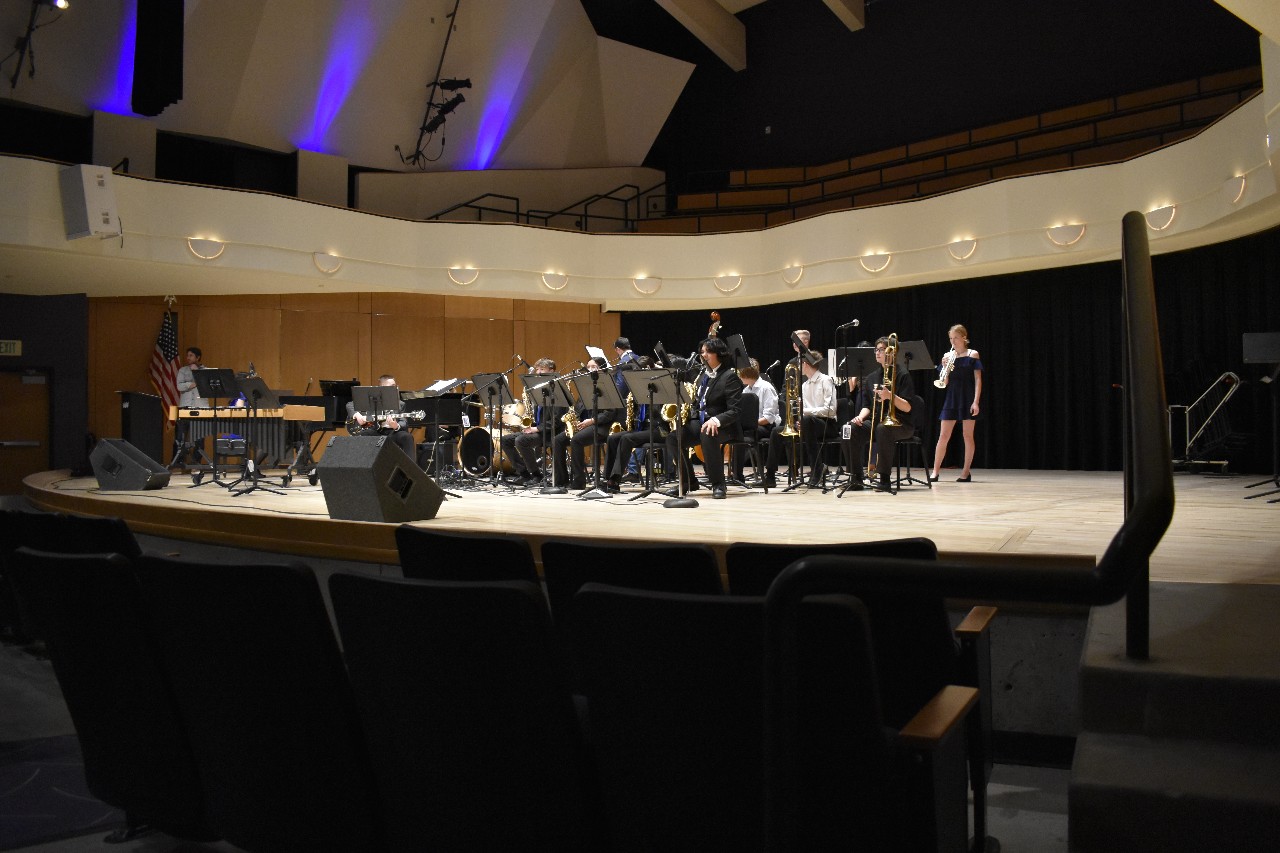 The RHS Advanced Jazz Band performs on stage at the Mile Hi Jazz Festival